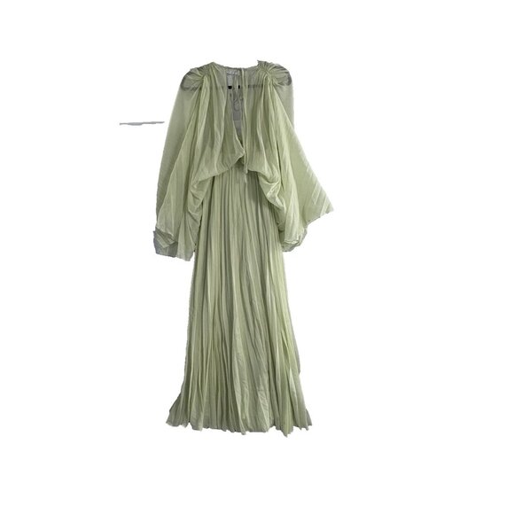 ASOS Women Maxi Dress Pleated Drape Capelet Twist Front Chiffon Sz 0 Lite Green - Picture 3 of 14